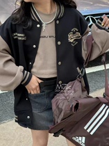 Musha muslc boys and girls baseball uniform jacket 2024 spring and Korean version for middle and large children color-blocked jacket tops parent-child