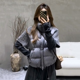 Knitted Sleeve Patchwork down Vest for Women, 2025 Autumn and Winter New Design, Stylish and Age-Reducing, White Duck down