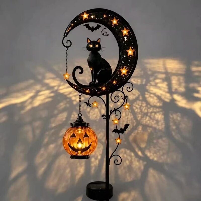 Cross-Border New Solar-Powered Halloween Pumpkin Moon Cat Ground Lamp Garden Light Ghost Festival Black Cat Decorative Ornament Cross-Border New Solar-Powered Halloween Pumpkin Moon Cat Ground Lamp Garden Light Ghost Festival Black Cat Decorative Ornament