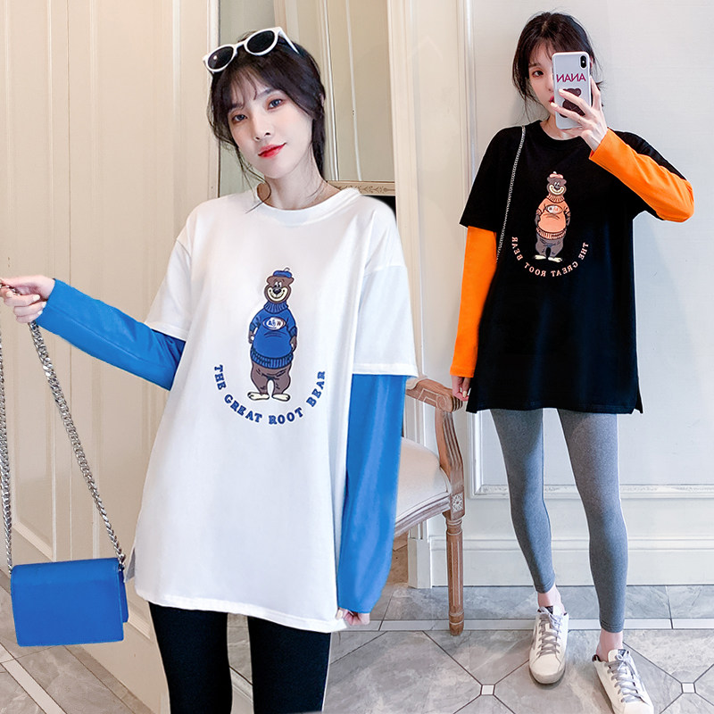 Pregnant women's spring fashion shirt 2022 new cotton medium - long - sleeved long - sleeve T - shirt outgoing suit