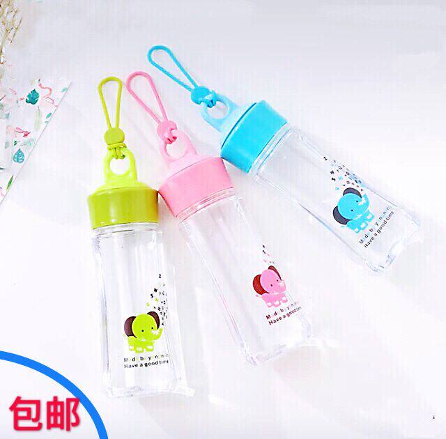 Cartoon plastic water cup silicone portable anti-fall student water cup environmental protection transparent portable handy cup