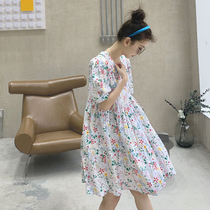 Pregnant womens summer clothes Net red air hipster skirt summer tide hot mom 2021 summer loose floral dress