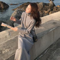 Pregnant womens high neck knitted sweater dress womens autumn winter clothing 2020 New loose long style interior base skirt