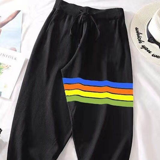 [Woven Fabric] Ice Silk Knitted Pants Women's Knitted Harem Pants Loose Casual Pants Student Nine-Point Pants Small Feet