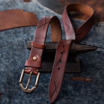 Handmade knife cut marks thick crazy tough guy style mens belt American jeans cowhide belt 3 8 wide 5mm thick