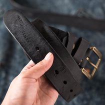 Super retro aging effect Pure solid brass buckle scalp belt manual crack treatment Each one is different