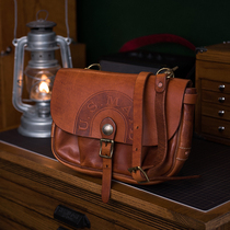 1950s American retro messenger bag reengraved heavy Italian tanned cowhide Tailong zipper
