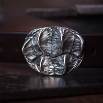 Wild beauty hand-cast three-dimensional relief natural old white copper buckle niche light luxury vegetable tanning belt