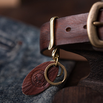 Retro Kazi style brass belt waist keychain locomotive key adhesive hook leather LOGO can be customized