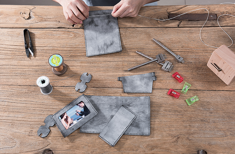 Bộ dụng cụ DIY, ví da thủ công ngắn, quà tặng làm bằng tay, nhiều ý định hơn, sáp sương mù nhập khẩu - Ví tiền ví gucci