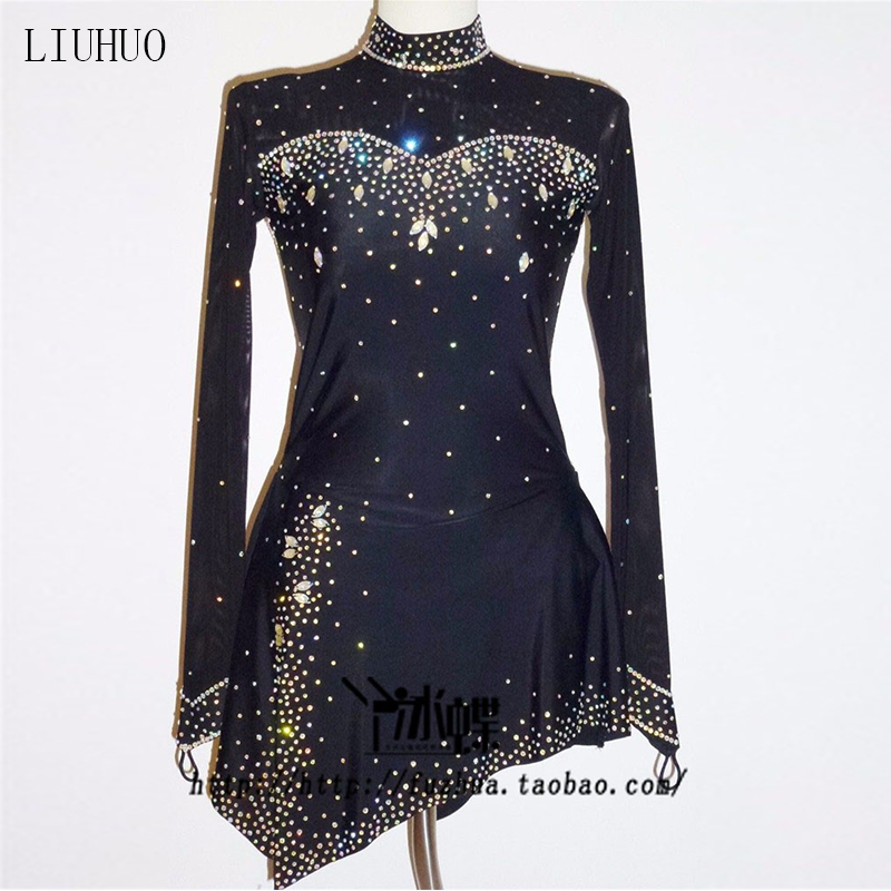 (Ice Butterfly Custom) Figure skating suit skating clothing black adult skating competition clothing long sleeve BD24
