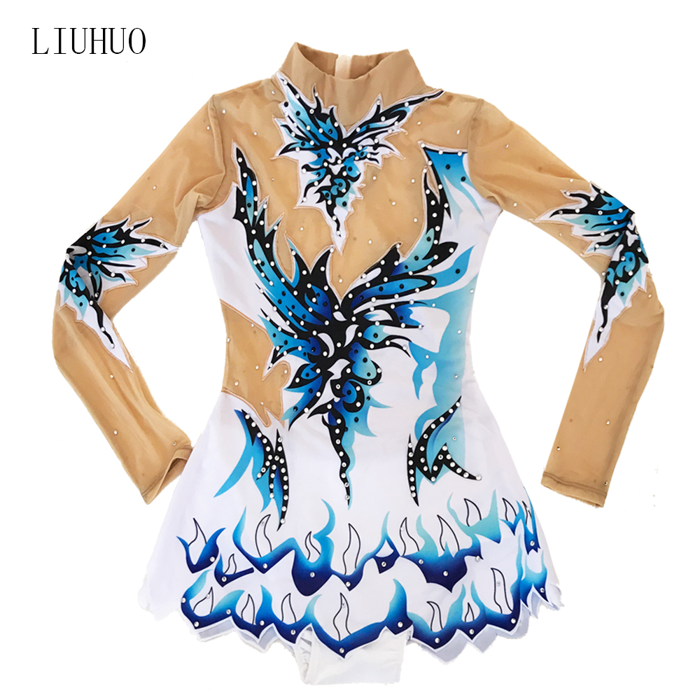 LIUHUO Artistic Gymnastics Suit Children Gymnastics Performance Uniform Figure Skating Bodysuit White Progressively BD508