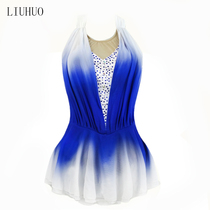 Liuhuo womens figure skating dress steel pipe competition suit pure handmade custom skating dress blue BD540