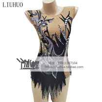 LIUHUO Artistic Gymnastics Suit Bodybuilding Competition Skills Arts Examination Women Professional Performance Competitive Dress Black Grey BD634-5