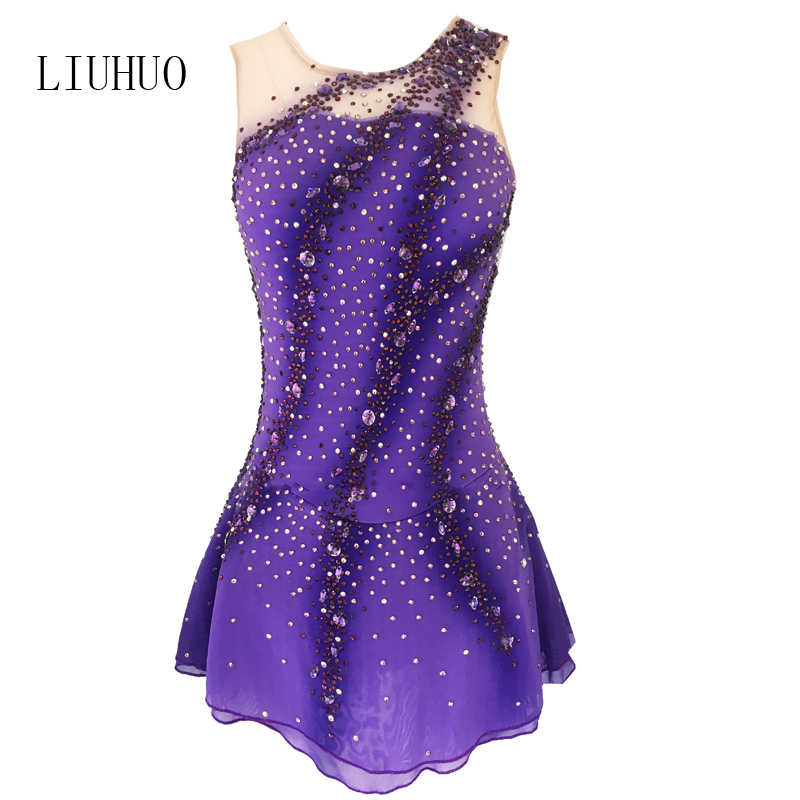 LIUHUO figure skating costumes skating grade examination clothing children's skating clothing purple BD263