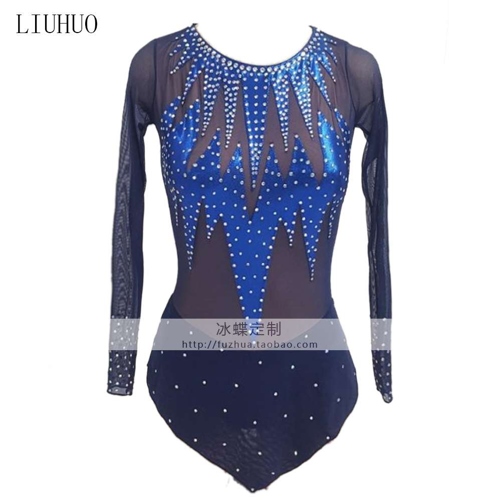 LIUHUO Custom Child Art Gymnastics Suit Show Suit Adult Girl ICE SKIRT BLUE BD568