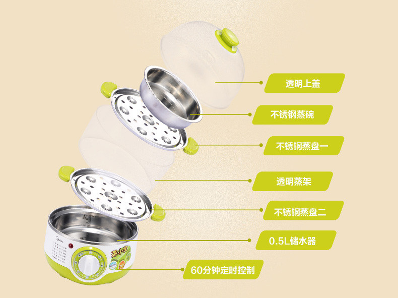 xửng hấp xôi mini Midea / beauty MZ-SYH18-2A đa năng nồi trứng đôi hấp trứng nhỏ ăn sáng luộc trứng - Nồi trứng nồi hấp điện mini điện máy xanh