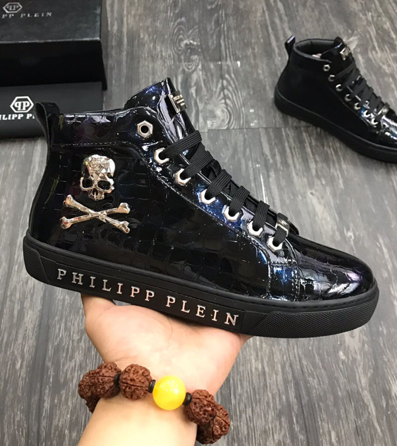 European station 2020 new spring and autumn pp high-top shoes men's snake pattern patent leather casual Korean version trend leather high-bond shoes