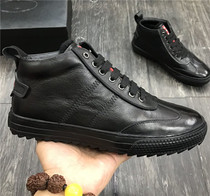 Europe station 2020 high-end mens mens shoes medium-high help casual shoes Inron handsome gas board shoes genuine leather little black shoes men