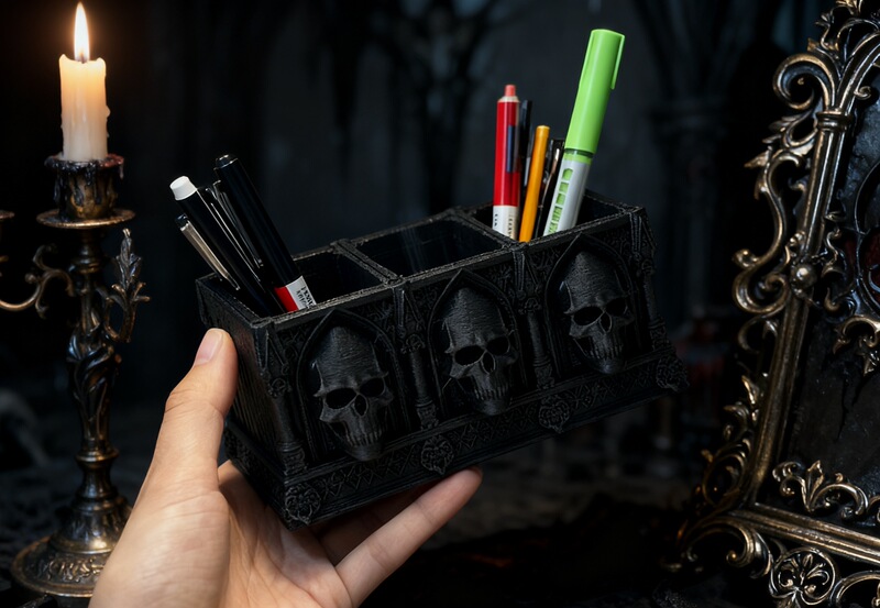 Printed Pen Holder, Gothic Style Desktop Decoration, Creative Gift for Friends and Besties, Birthday, Christmas, Halloween Gift