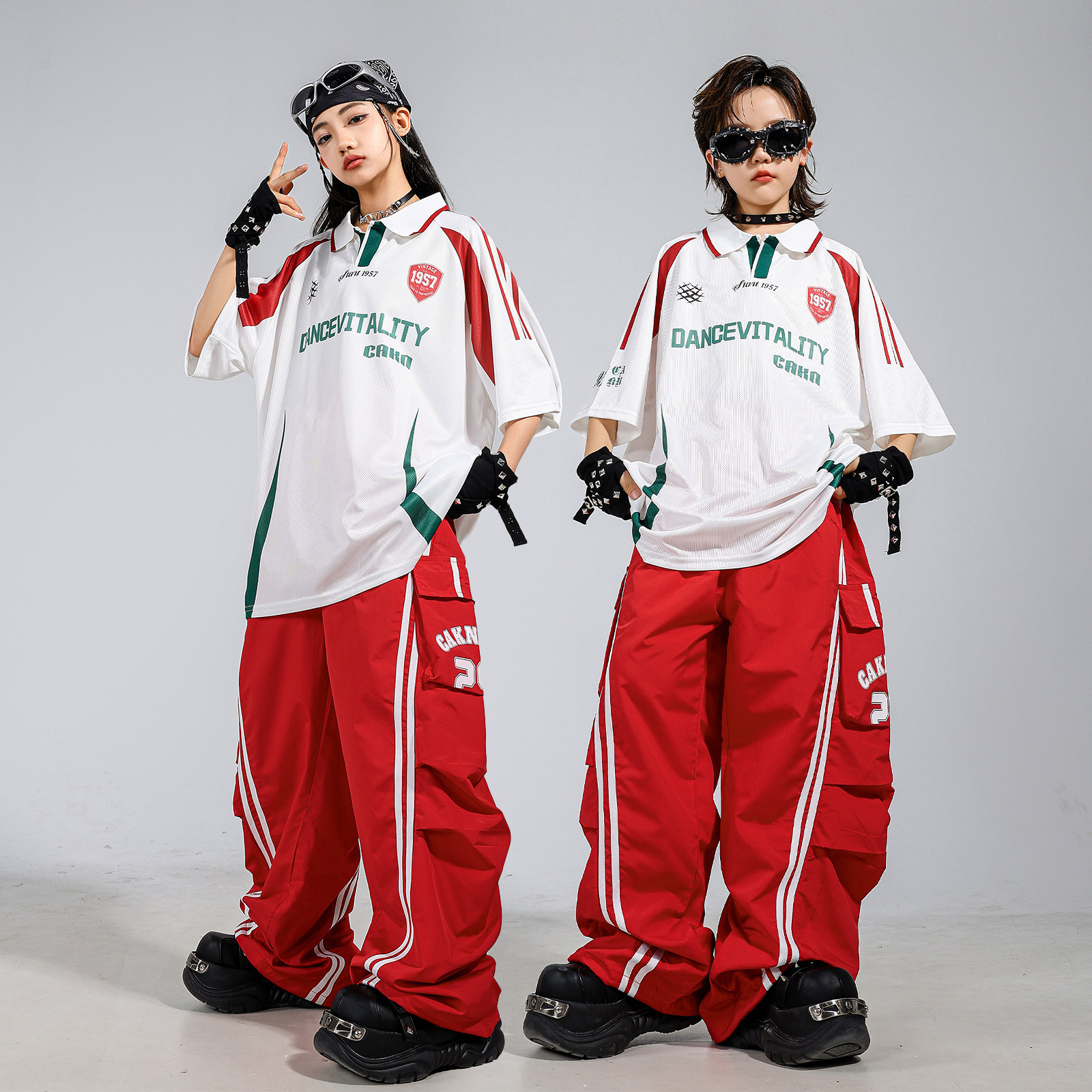 🔥少儿嘻哈街舞服装拼色POLO衫男女童炸街Breaking夏宽松表演服套装,炫酷登场!🔥-儿童演出服-淘宝百科网