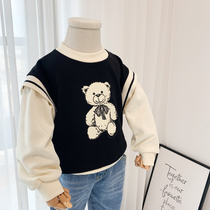 Childrens sweatshirt spring autumn season 2-year-old baby long sleeve hooded sweatshirt 3 girl foreign air fake two blouses boy jersey