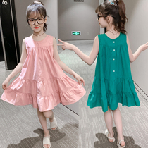 Childrens cotton dress girl summer 2021 summer middle child Korean version of loose foreign atmosphere princess skirt subnet Red
