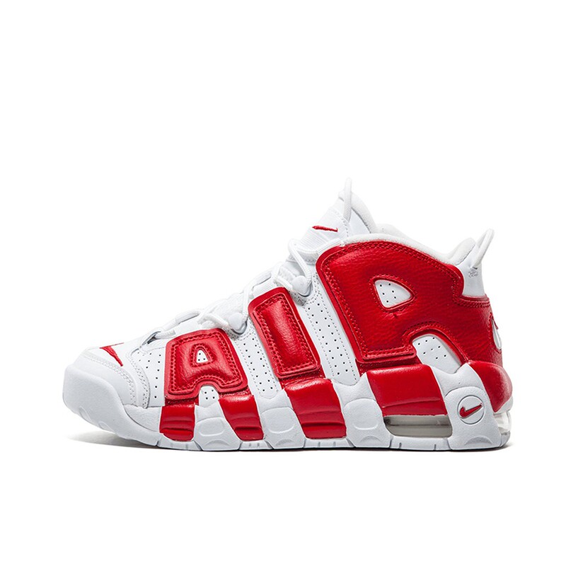[Climbing] Nike Air More Uptempo Varsity Red Leather Comfortable Mid-Top Basketball Shoes