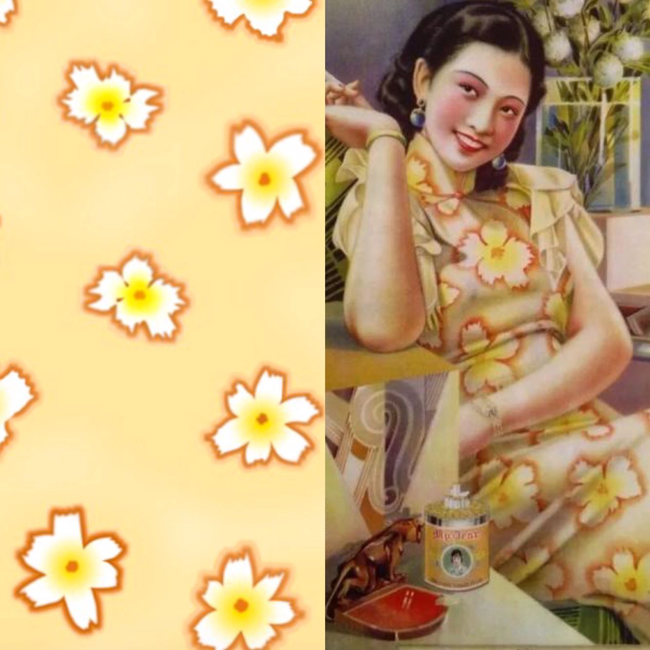 (Yellow Warbler) Republic of China month card replica cheongsam fabric