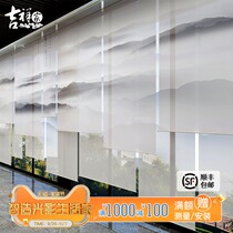 JXJ new Chinese roller curtain tea room hotel Zen translucent translucent Electric Soft partition screen curtain partition curtain balcony