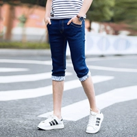 Quần jean nam mùa hè nam cắt cúp nam giới Hàn Quốc Slim Student Xu hướng giản dị Quần đùi nam - Quần jean quần jean nam ống suông