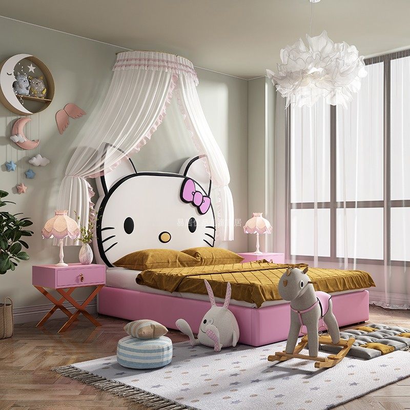 Children's bed Meow Mi Beds American Fields Garden 1 2m1 5m Princess Bed Cloth Art Bed Double Man Bed Cartoon Bed High Box