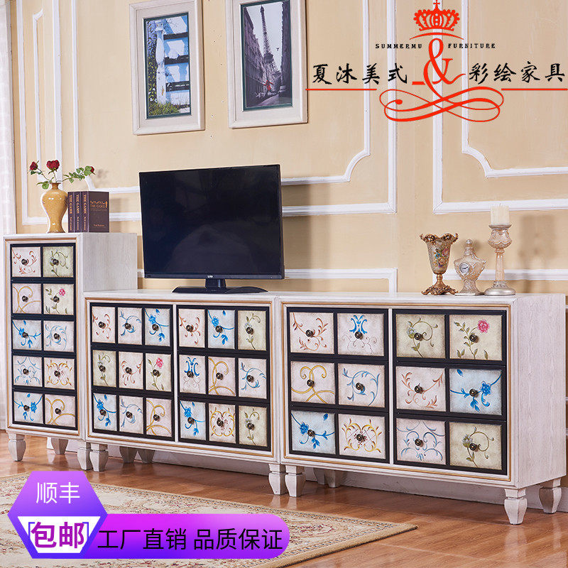 American-style painted shoe cabinet multi-grid drawer cabinet porch bedroom TV cabinet drawer corner cabinet decorative cabinet five buckets six buckets