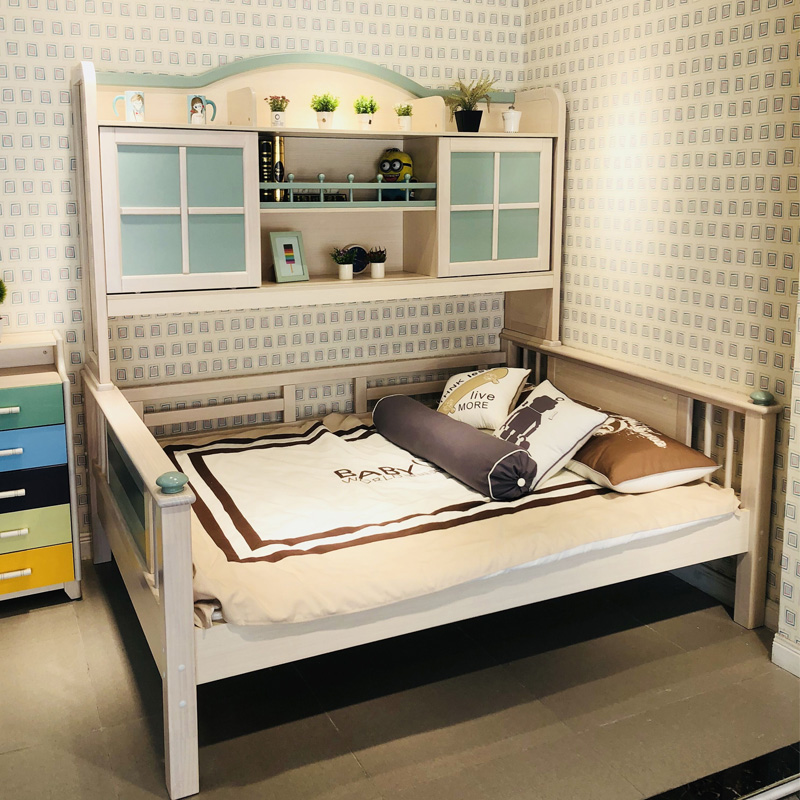 Nordic Full Solid Wood Children Wardrobe Bed Boy Girl With Drawer Drag Bed Integrated Multifunction Storage Combination