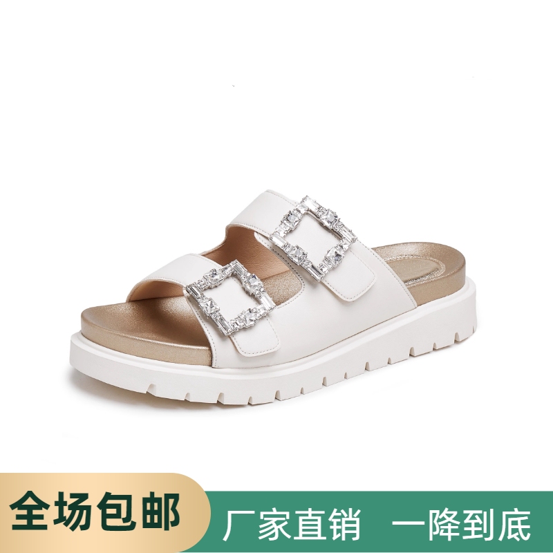 Clearance Same Style Women's Shoes 2025 Summer Model Crescent Birkenstock-Style Cream-Colored Thick-Soled Outdoor Sandals Women's Shoes Ejo03B