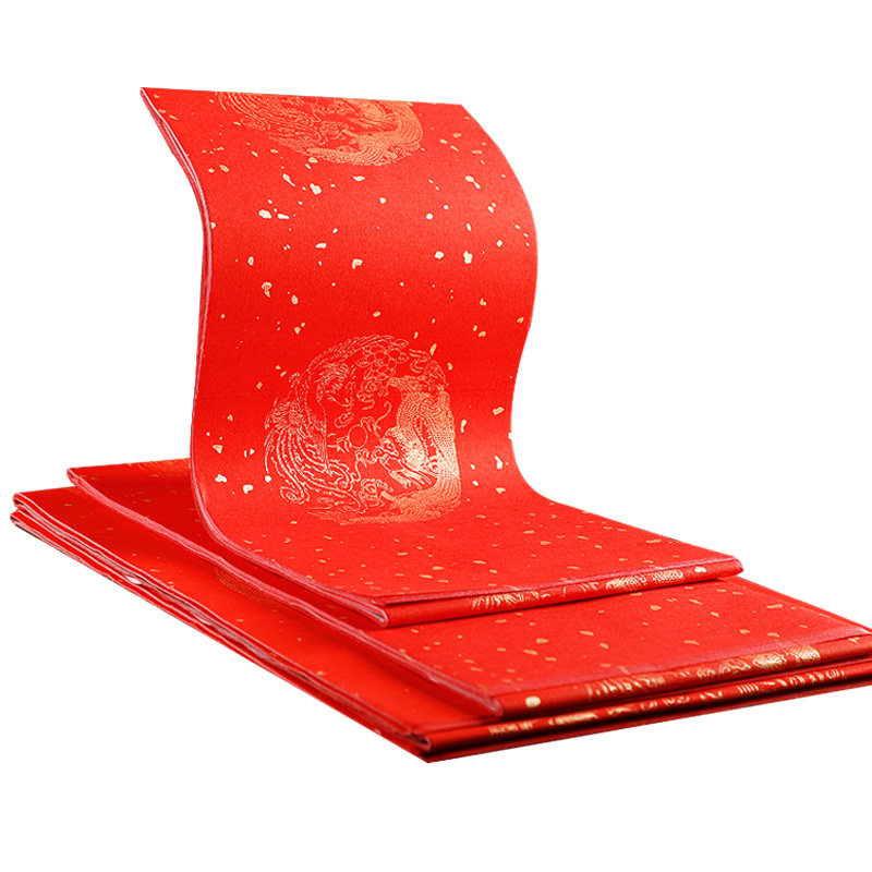 Wholesale Red Paper for New Year Couplets, Special Blank Paper for Handwritten Spring Festival Couplets, Special Rice Paper for Self-Written Calligraphy during the New Year, Five-Character, Seven-Character, Nine-Character Couplets, Gold-Sprinkled Wax-Dyed High-End Wedding Artwork Paper