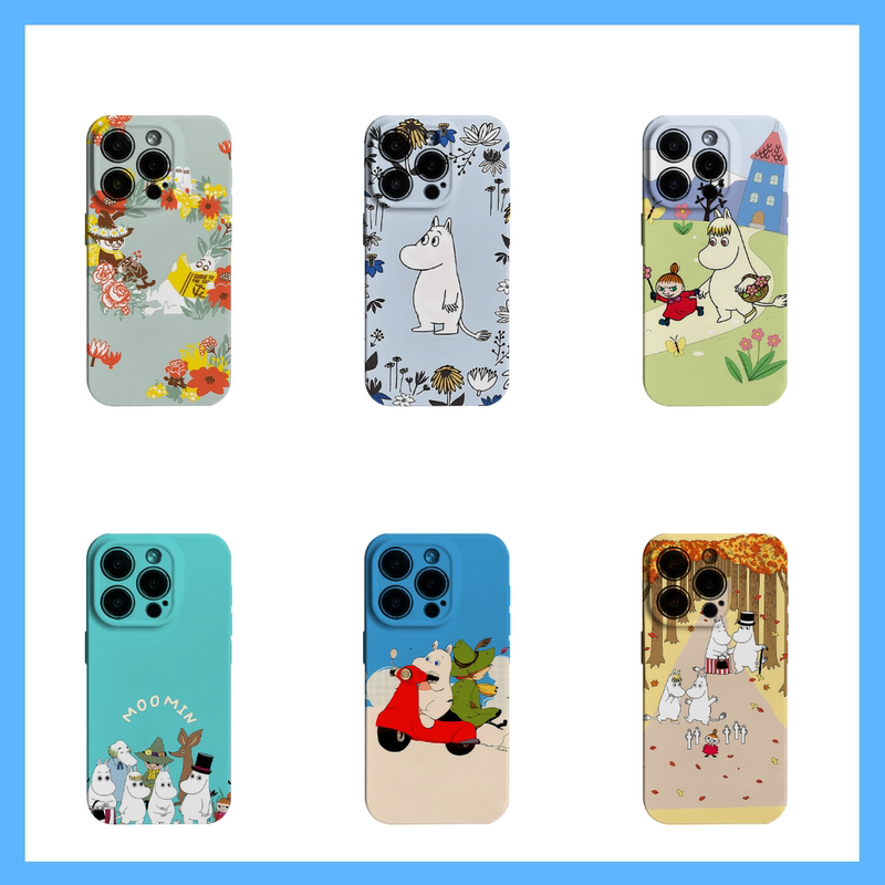 Moomin Family Japanese-Themed Art Cartoon Anime Niche Apple iPhone 13 Pro Max 14 Mini 12 Plus Electroplated Straight Edge Cube Liquid Full-Cover Phone Case 15 16