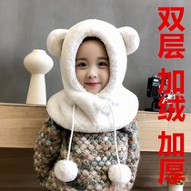 Childrens hat scarf thickened ear protection cap baby autumn and winter boys and girls one hat to keep warm fluffy hat tide tide