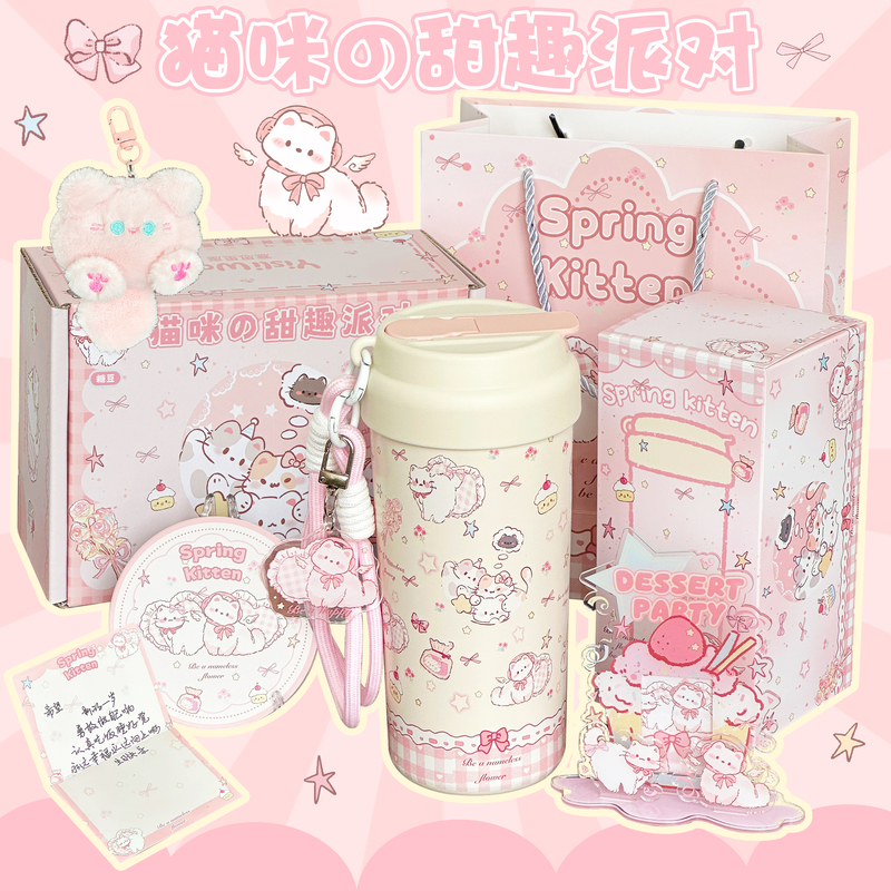 Cute Pink Cat Thermos Cup Gift Box with Ceramic Liner, High-Value Straw Cup, Birthday Gift for Female Friends, Water Cup Cute Pink Cat Thermos Cup Gift Box with Ceramic Liner, High-Value Straw Cup, Birthday Gift for Female Friends, Water Cup