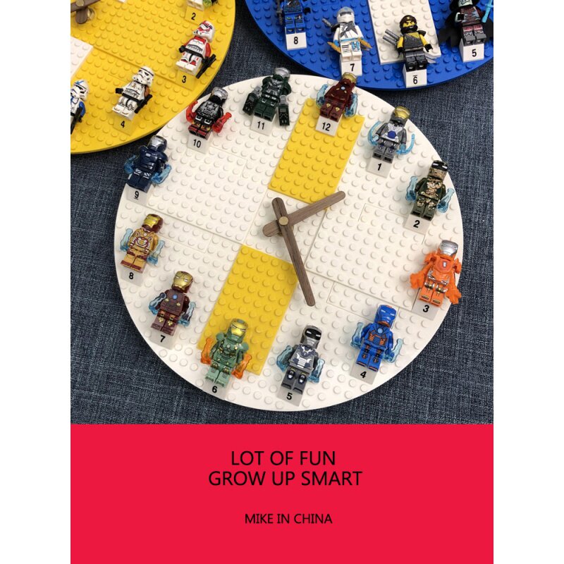Children's clock Wall hanging clocks compatible with building blocks Smoking Enlightenment Fun People Aparazzi to assemble toy boys' gifts