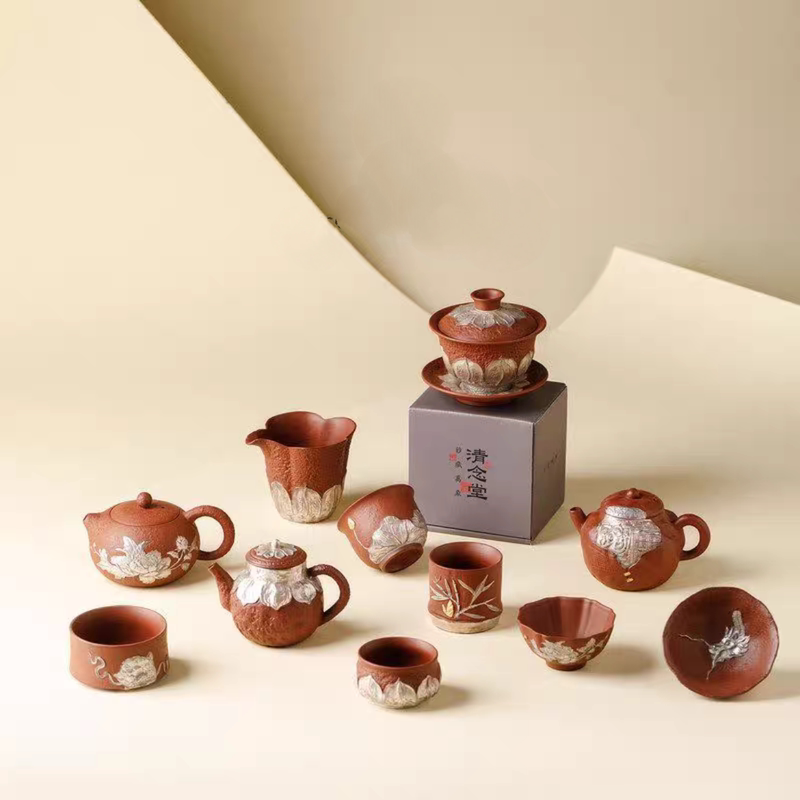 Red Clay Purple Sand Silver-Plated Ceramic Tea Cup Set, Kung Fu Tea Set, Master Cup, Personal Tea Vessel, Tasting Cup, Tea Bowl