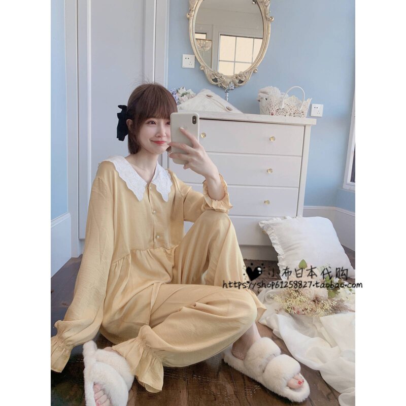 Japanese gelato doll collar sexy long-sleeved loose thin section spring and summer pajamas women's home clothes can be worn outside