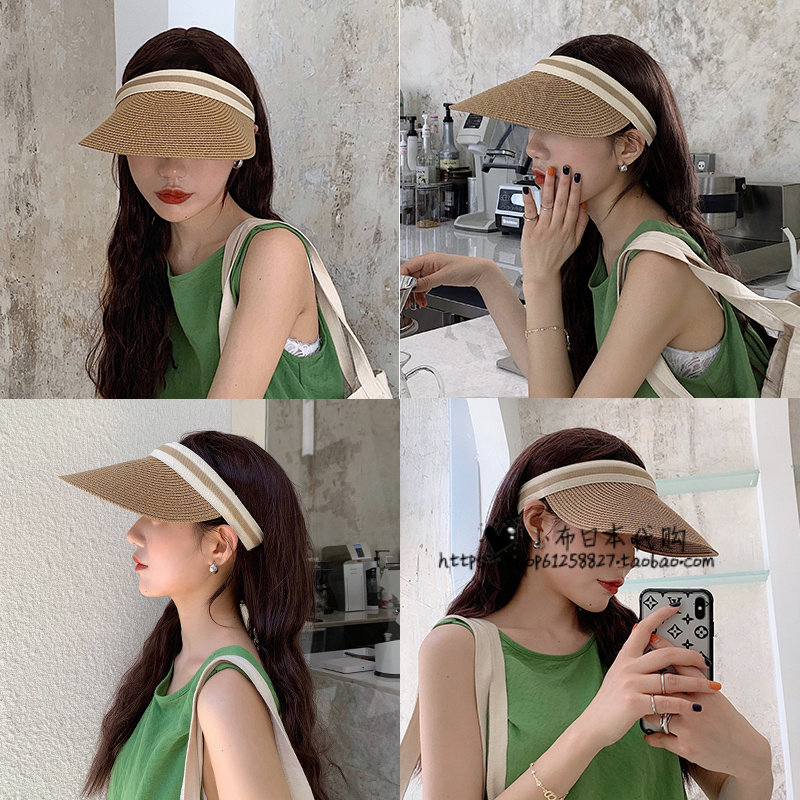 Japanese hat women's empty top peaked cap women's summer sun protection sun hat sun straw weaving topless holiday straw hat tide