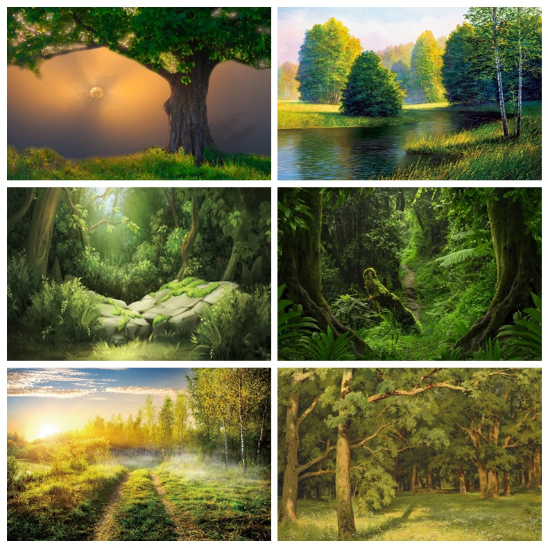 Green Oil Painting Original Trees Forest Wedding Dress Kidsren's Photo Event Photo Material Photography Wall Background Cloth Decoration
