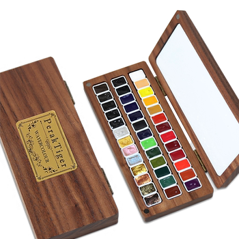 Nail Art Special Watercolor Paint 39 Colors Lightning Tiger Walnut Box 24 Colors Gradient Painting Pearlescent Watercolor Paint Nail Art Watercolor Practice Paper Nail Art Pen DIY Tool Set Complete Set