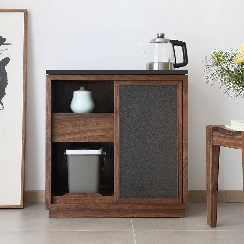 View as a modern Chinese-style simple Zen tea cabinet black walnut paint-free solid wood boiling water cabinet dining cabinet tea storage cabinet