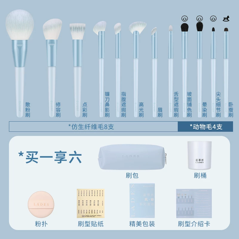 LADES/蓝蒂丝 Brush, set, face blush, concealer for contouring, 10 pieces