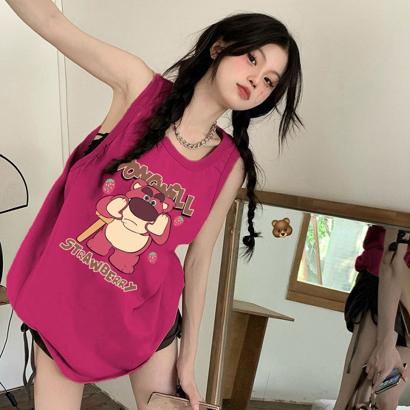 Dragon Fruit Pure Cotton Camisole for Women, Strawberry Bear French Chic Small Vest, Loose Sleeveless Top for Summer