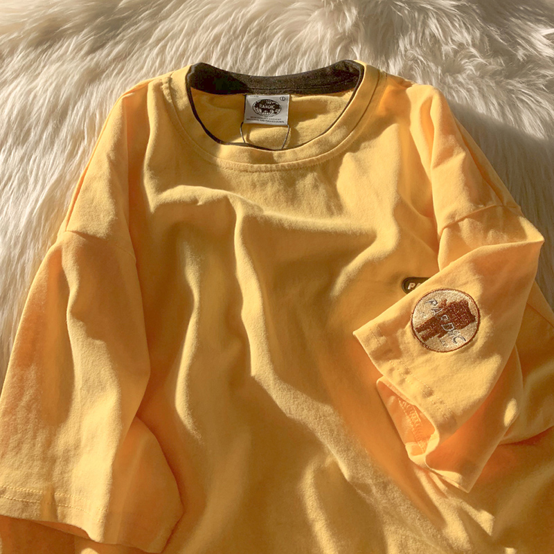 Yellow XL2021 New products say hello Of Bear element Short sleeve T-shirt female summer Simple and versatile Academic atmosphere lovers jacket