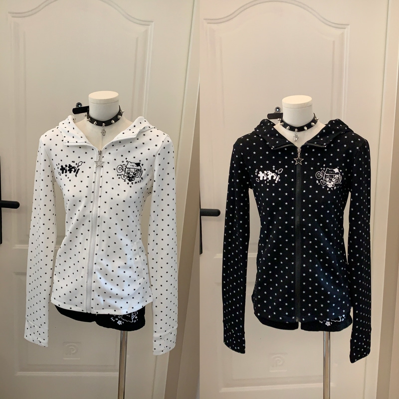 Qiuqiu LAOSHU Cute Star Element Embroidery Versatile Daily Slim Fit Hooded Rabbit Ear Long Sleeve Zipper Jacket